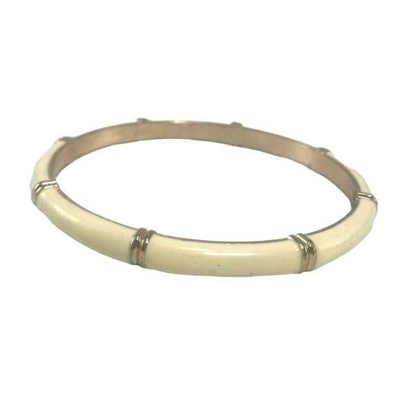 Unbranded Jewelry - Elegant Slender Cream Enamel on Sectioned Gold Tone Metal Bangle Bracelet